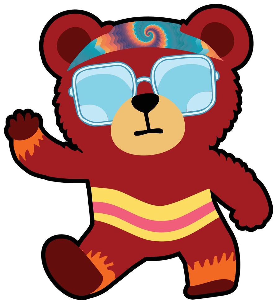 Groovy Hippie Bear vector