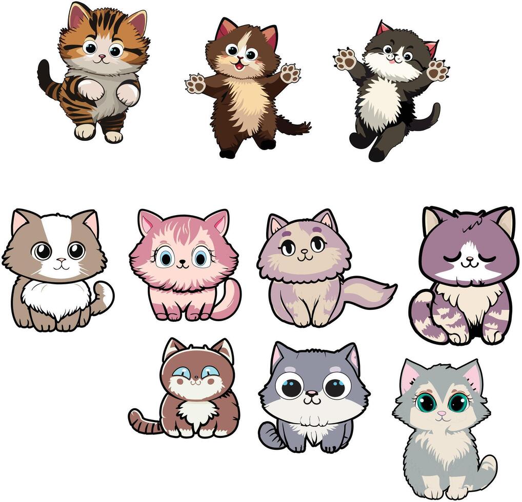 gatos lindos de la historieta vector