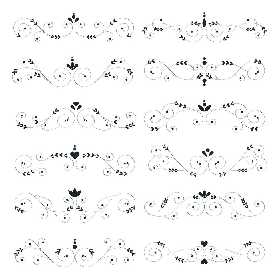 Calligraphic ornamental line divider collection vector