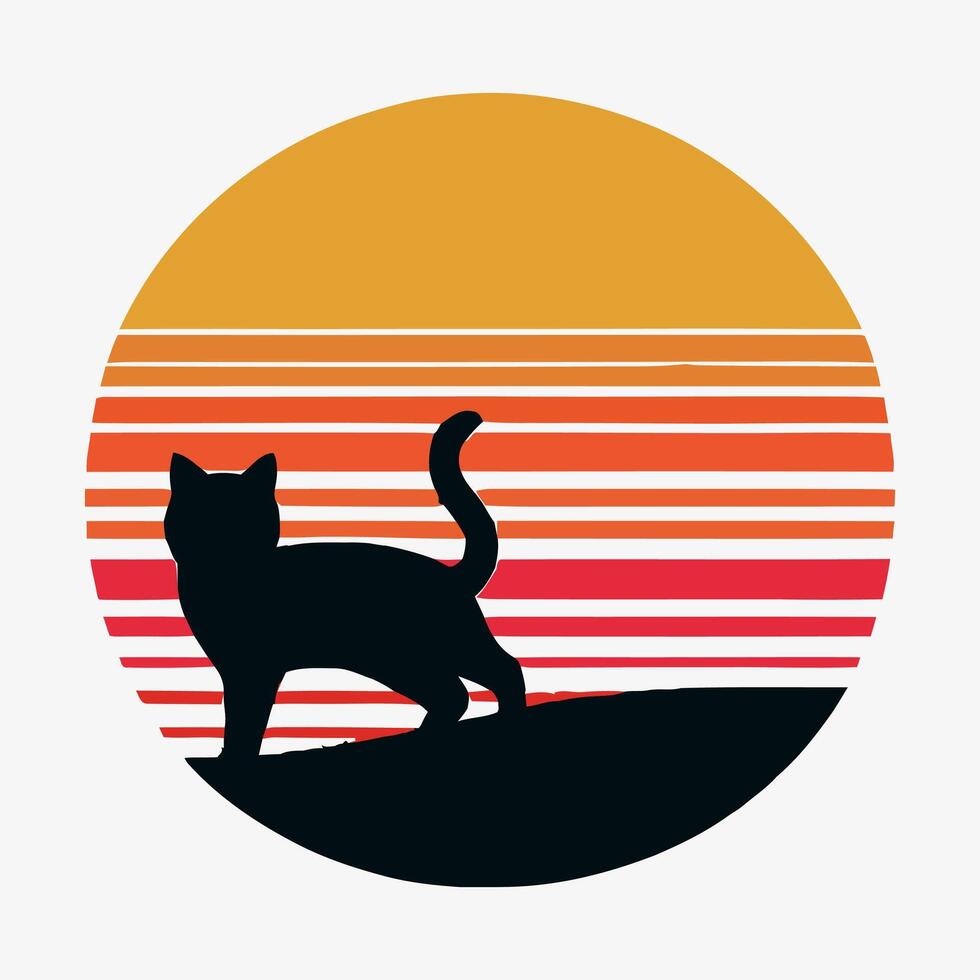 cat of retro sunsets in 80s and 90s style. Abstract sun at beach background vector