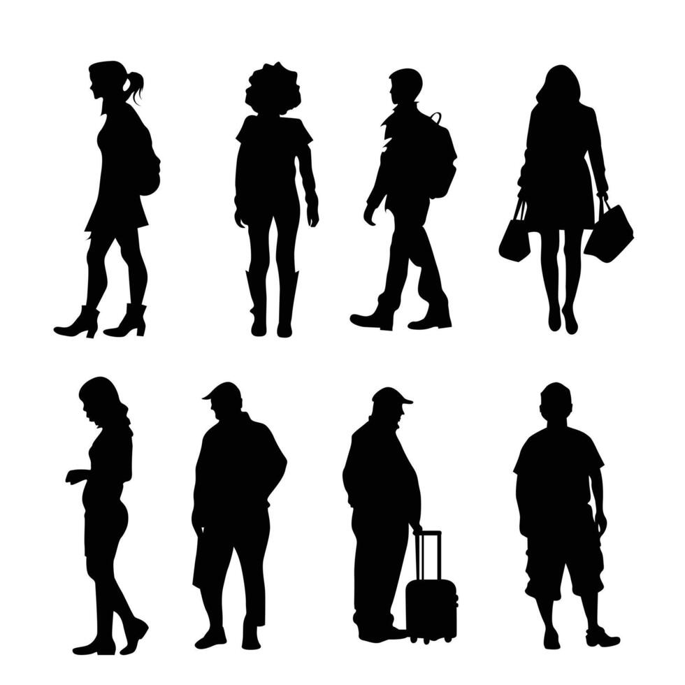 Silhouettes of people in sought-after poses. Men and women of different vector