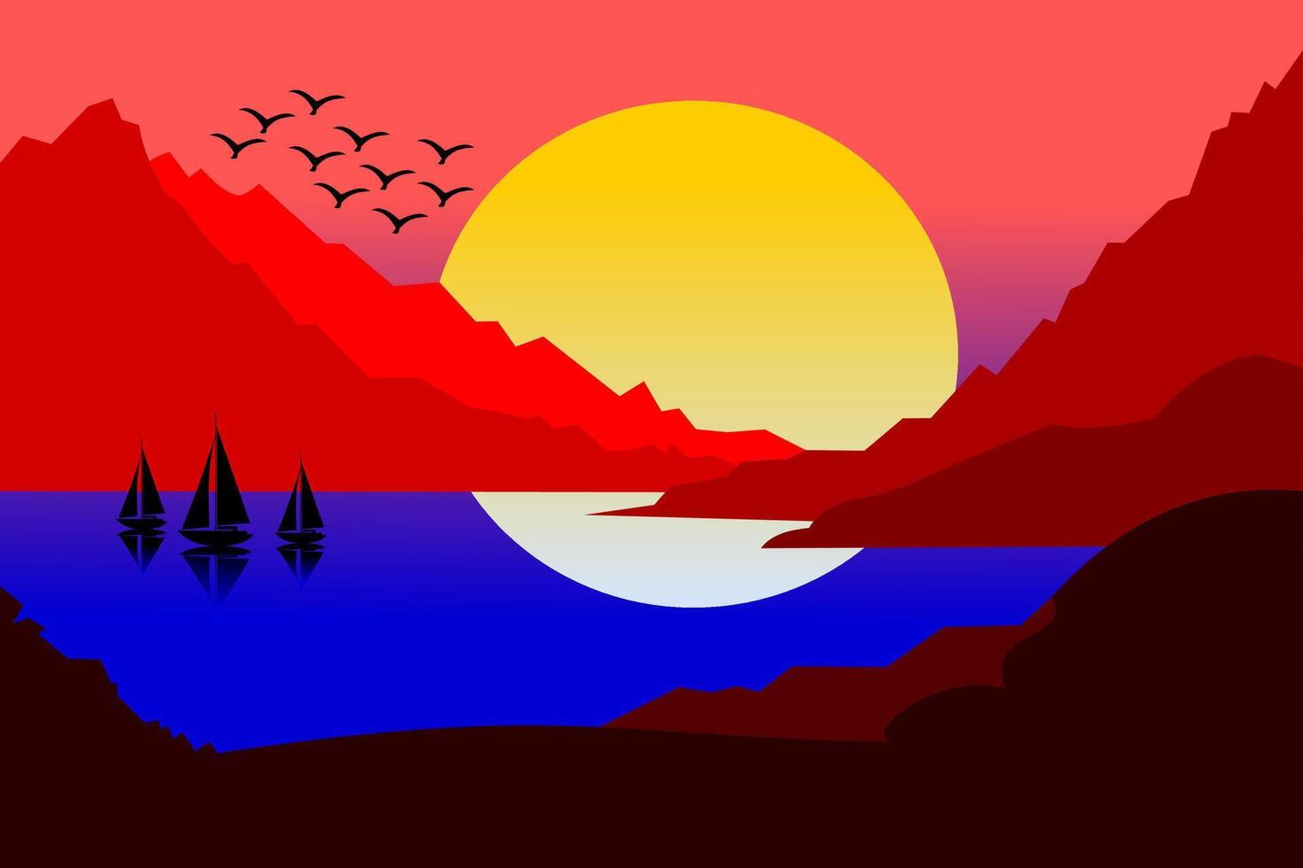 Sunset in the mountains illustration of a mountain landscape. vector