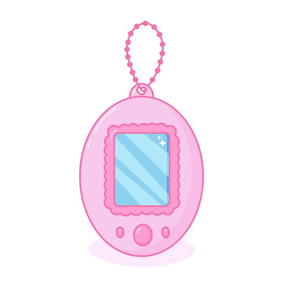 Pink retro pet simulator toy. Japanese modern portable pocket game gadget of 90s. vector