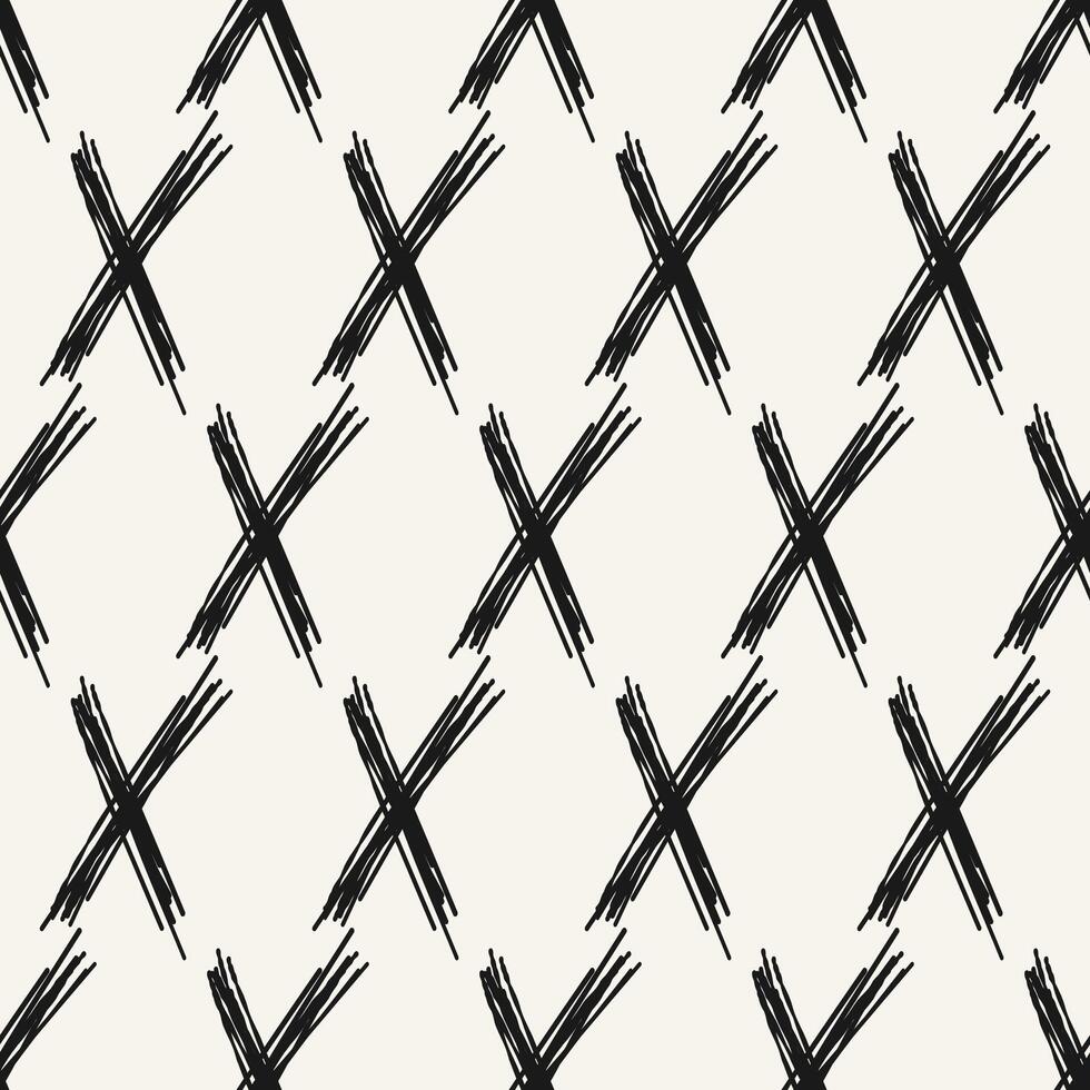 X sign in dirty sketch style. Seamless pattern with bold crosses. Scribble strokes. vector