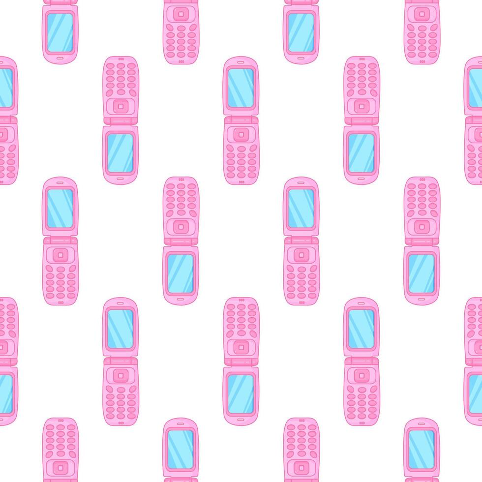 Cute pink flip phone. Retro nostalgia style. Y2k aesthetic. Seamless pattern. vector