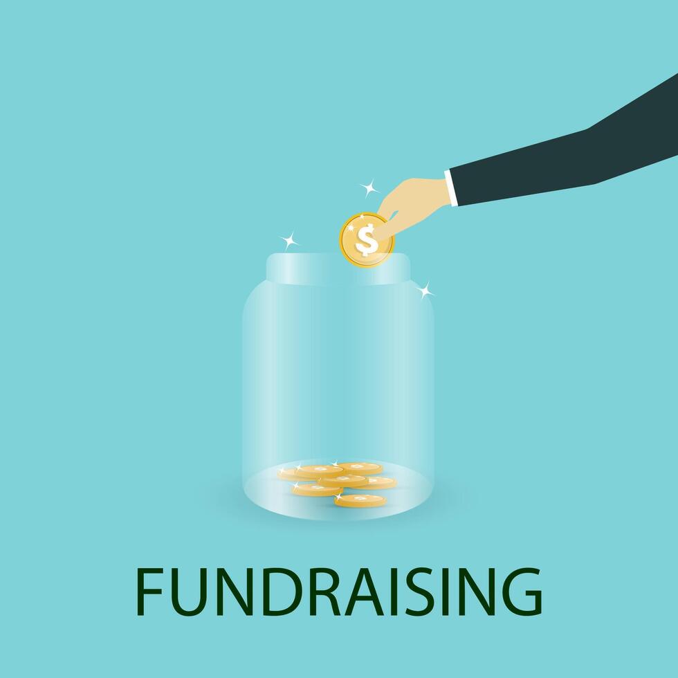 illustration graphic of fundraising concept in flat style design isolated on blue background vector