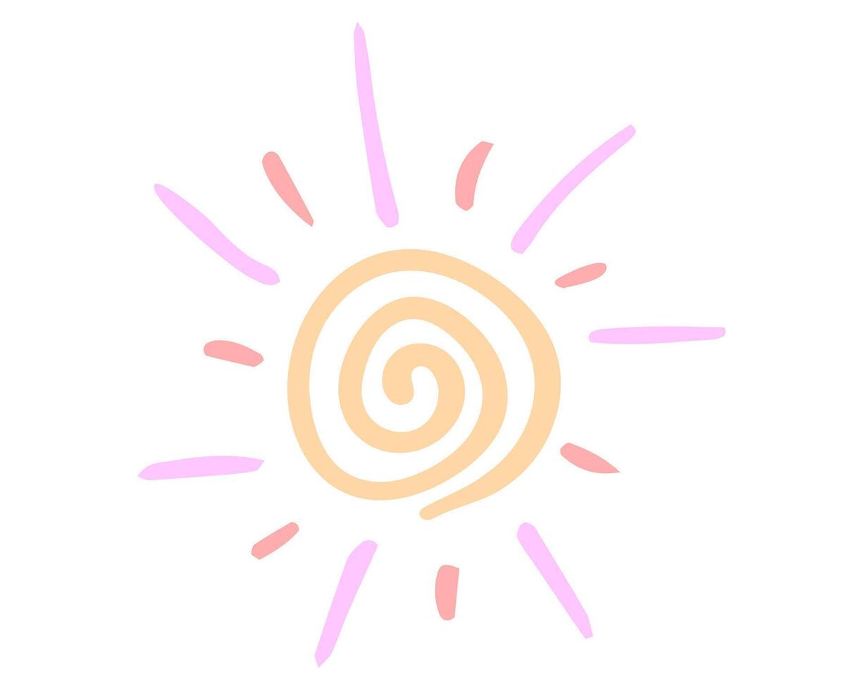 Colorful spiral sun in scandinavian boho style. Great for fabric, textile, apparel for kids. Abstract pastel color spiral shape. Isolated pastel illustration on white background. vector