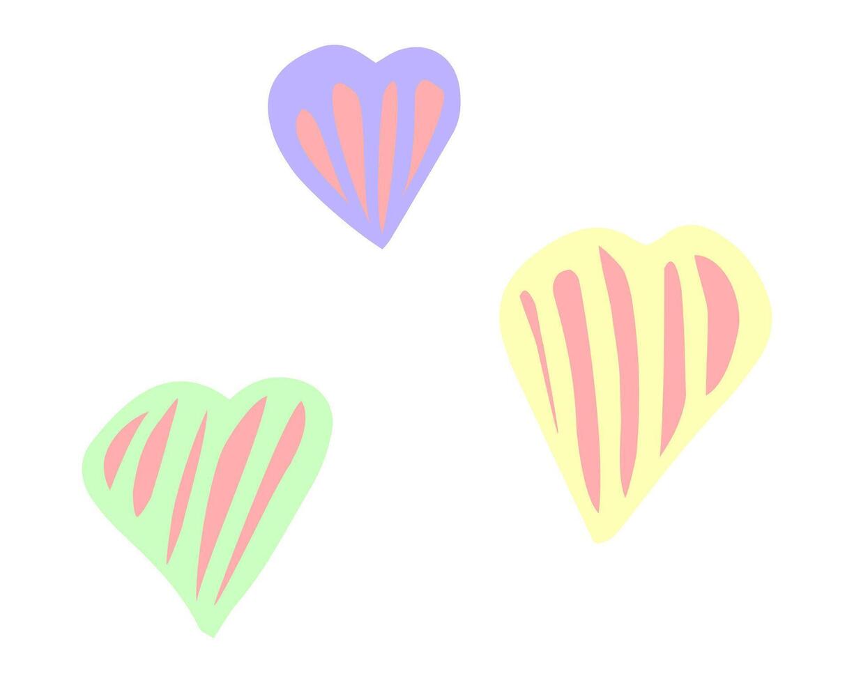 vistoso corazones en escandinavo boho estilo. genial para tela, textil, vestir para niños. resumen pastel corazón forma. aislado pastel ilustración en blanco antecedentes. vector