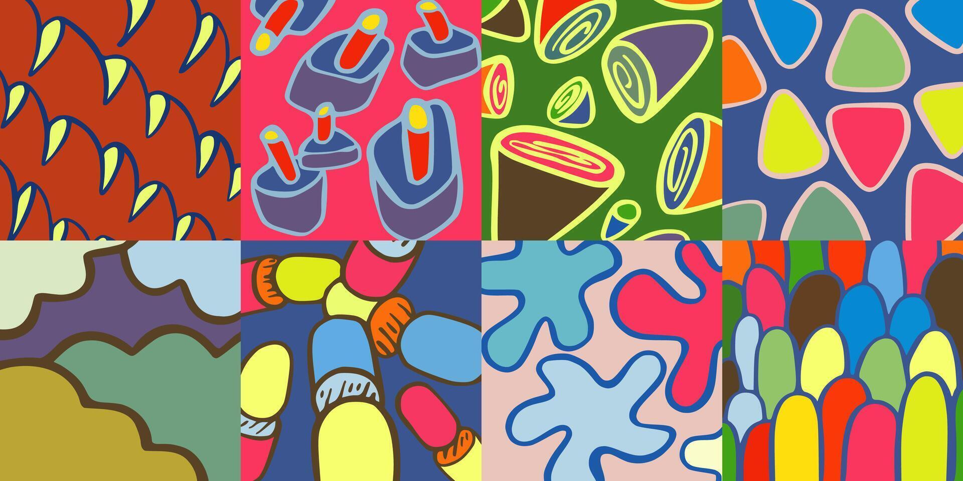 Hand drawn abstract shape, colorful seamless pattern design. Useful for web background, poster art design, magazine front page, hi-tech print, cover artwork, etc. vector