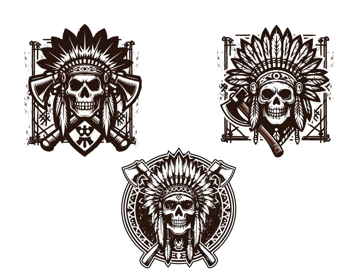 apache skull illustration for t shirt vector