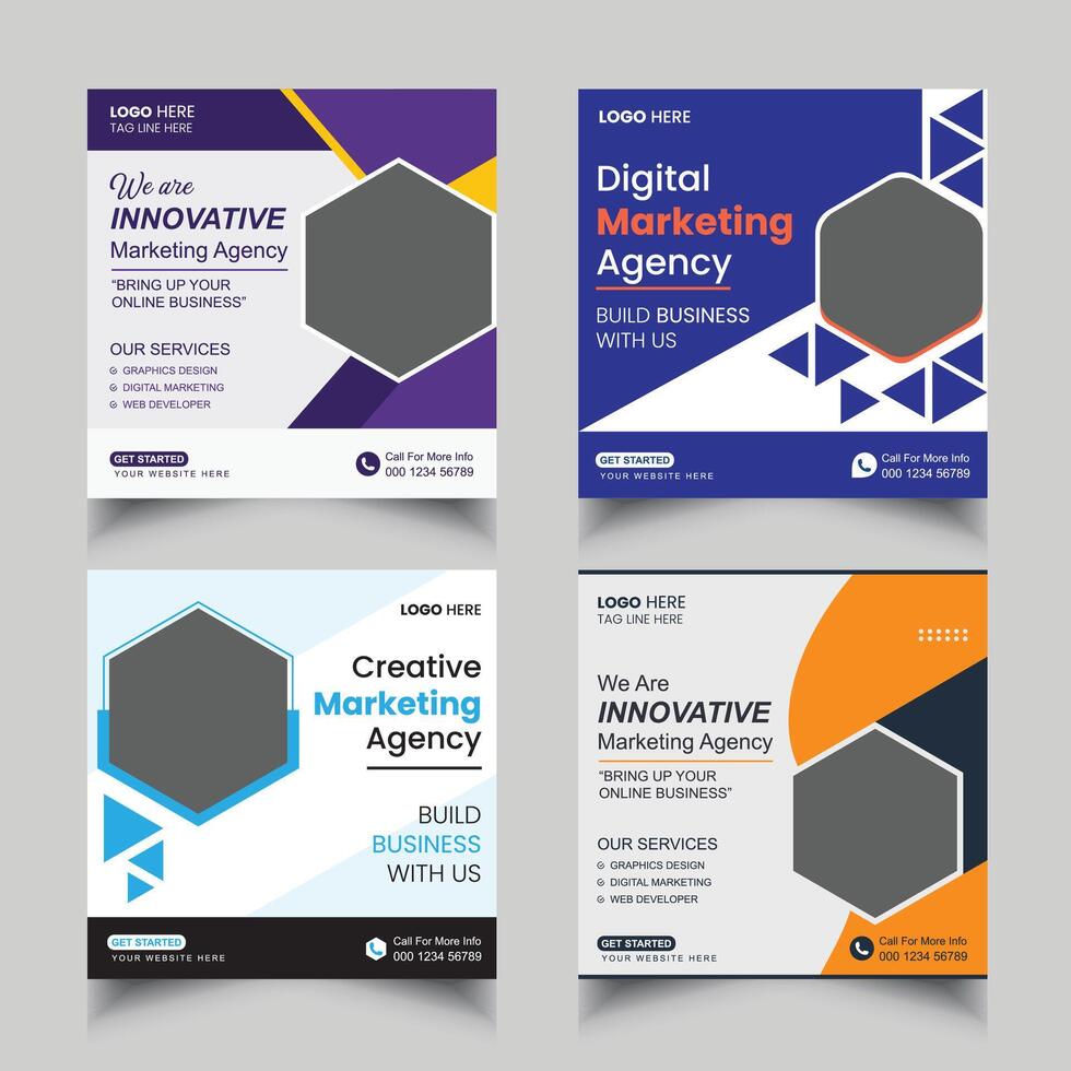 Digital marketing agency social media post and web banner template vector