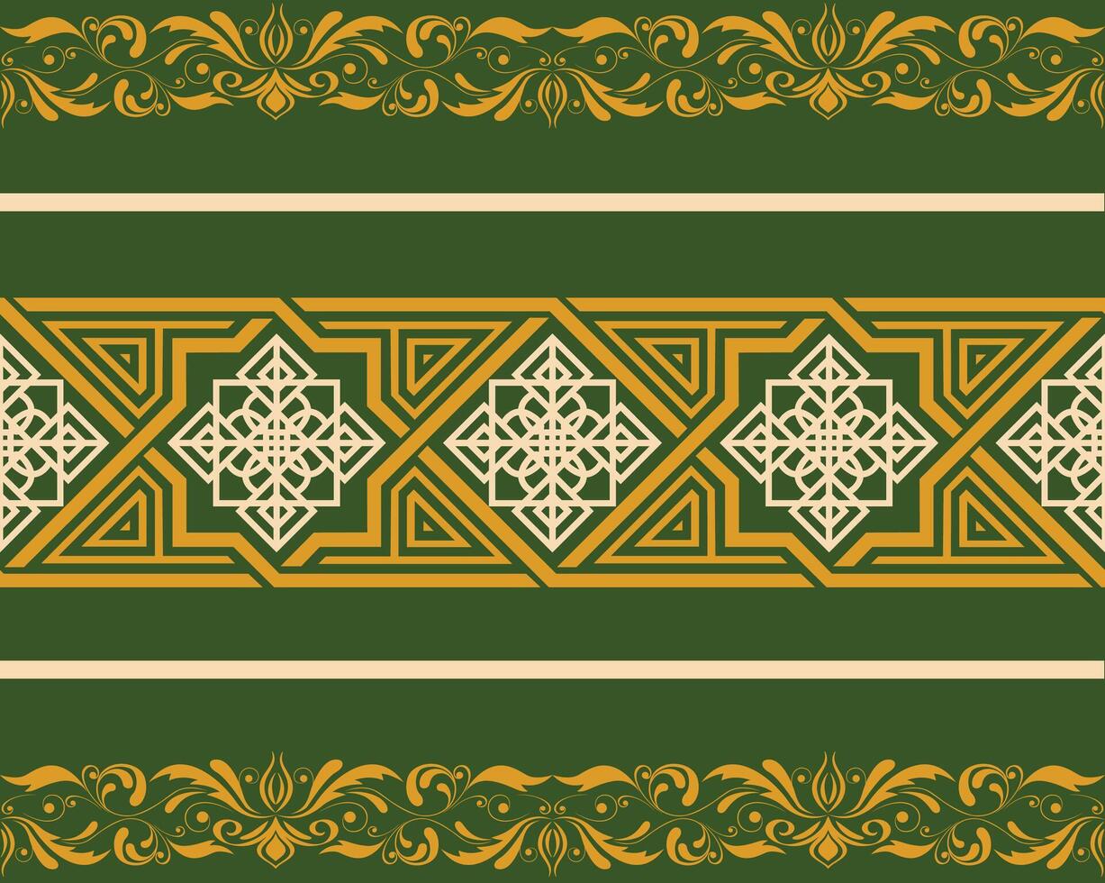 Arabic Floral Seamless Border. Traditional Islamic Design. Mosque decoration element Green Background vector