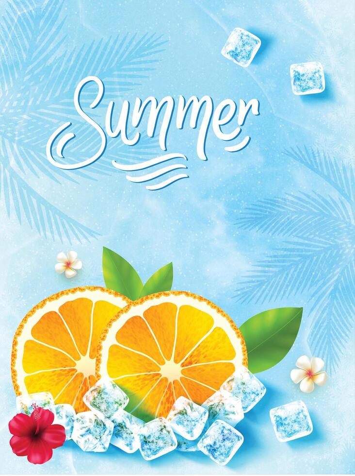 Summer Vacation with ice cube blue background vector