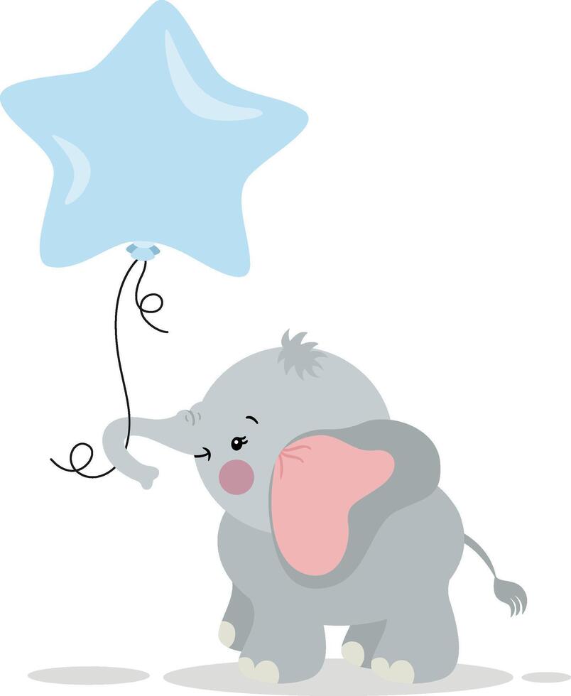 Cute little elephant holding a star balloon vector