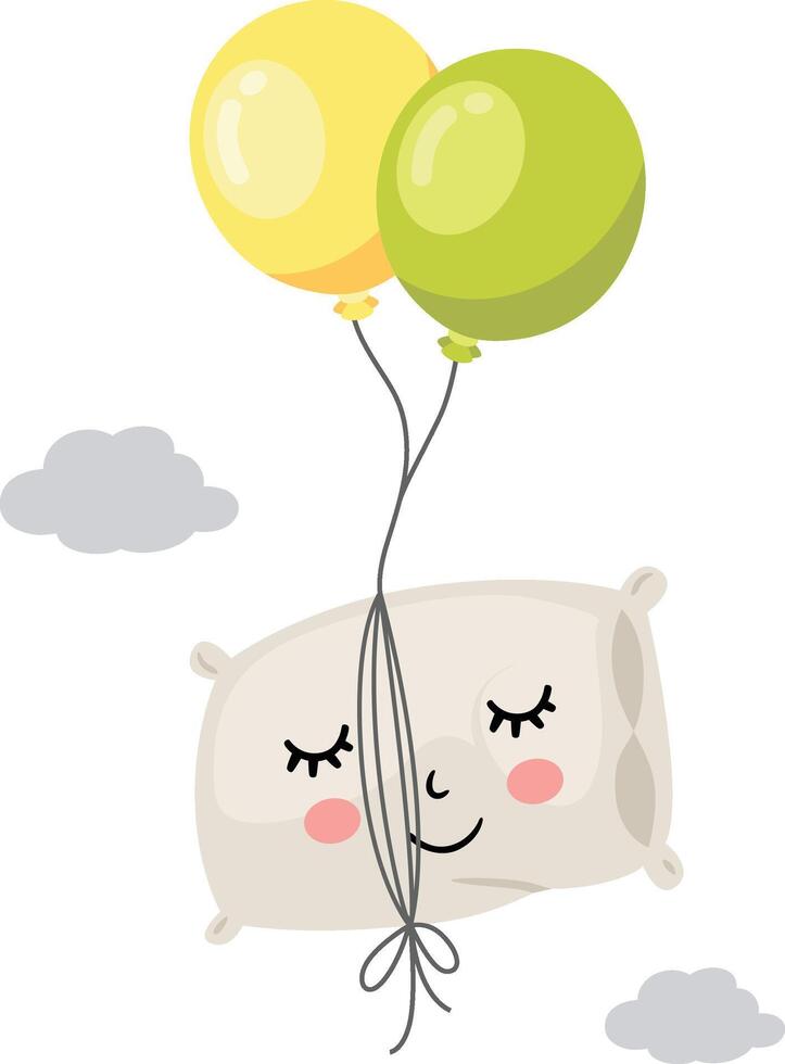 Funny pillow flying with balloons vector