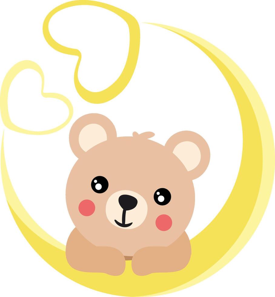 Cute teddy bear on moon with hearts vector