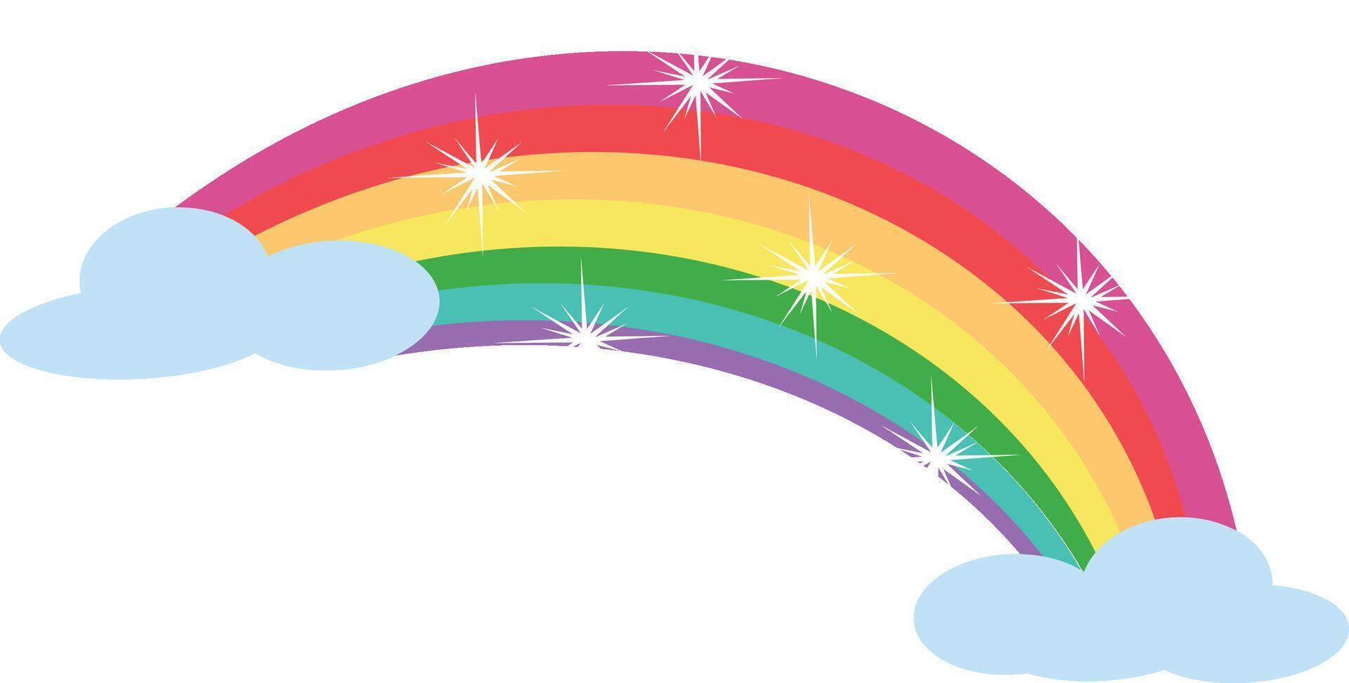 Magic rainbow with clouds and stars vector
