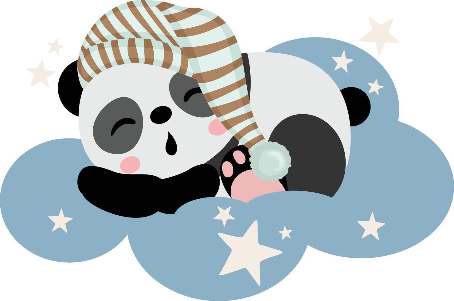 Cute panda sleeping on blue cloud vector