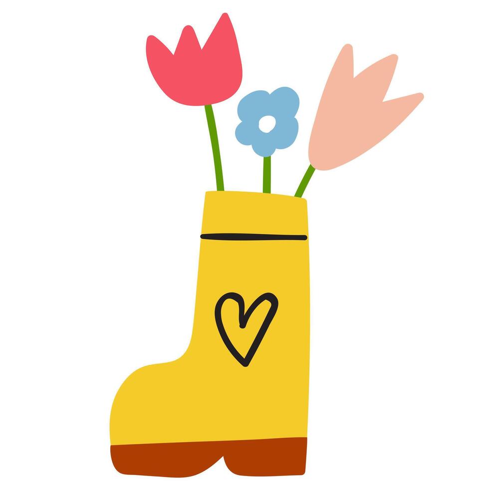 Rubber shoe with flowers. Spring season. Flat design. Illustration on white background. vector