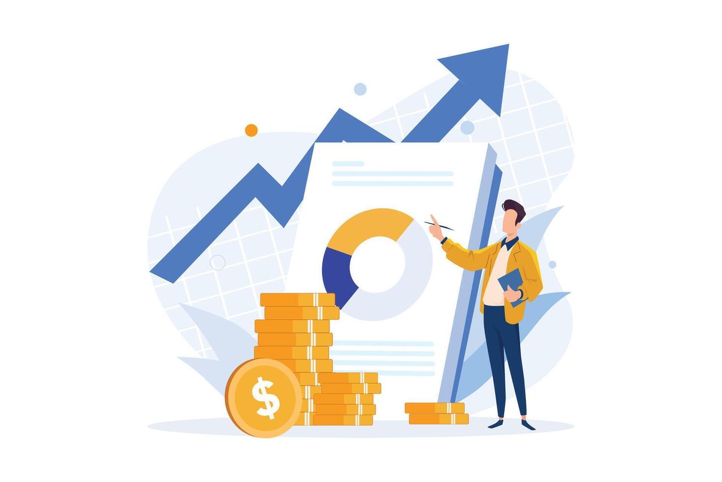 Financial or business profession set. business character making financial operation, economist vector