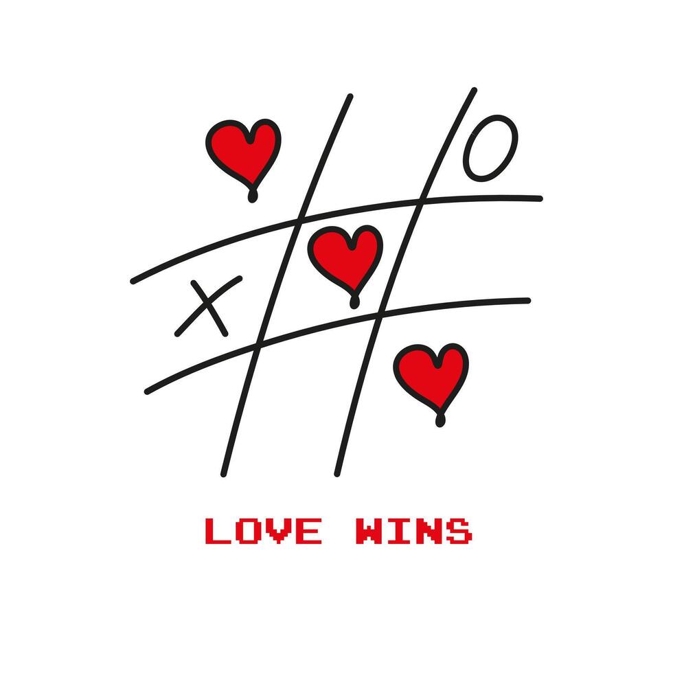 Love always wins in the game tic tac toe play together editable stroke vector