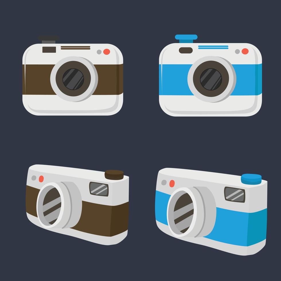 Digital photo camera set. Photographic equipment. Cartoon flat isolated on white background. vector