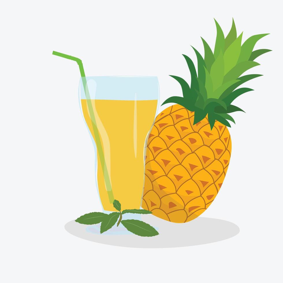Glass of juice. Pineapple juice. Glass of cocktail, fruit juice clip art. Cartoon flat isolated on white background. vector