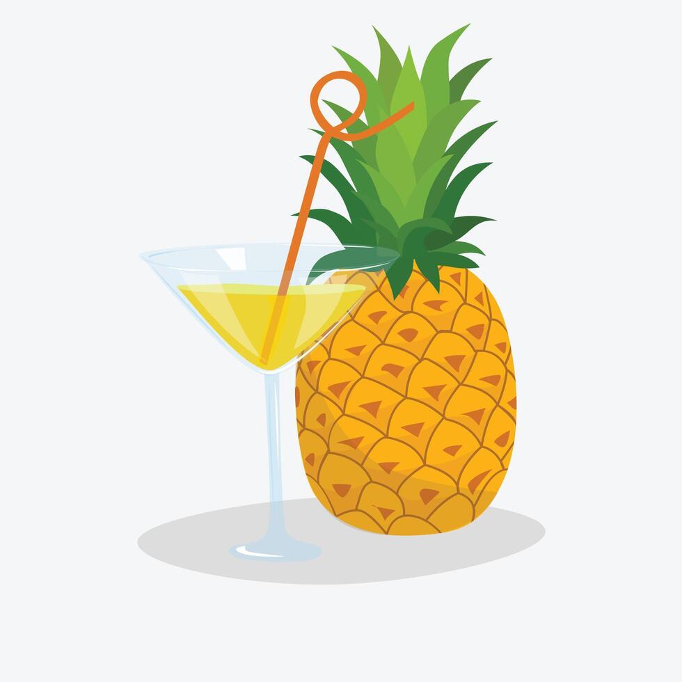 Glass of juice. Pineapple juice. Glass of cocktail, fruit juice clip art. Cartoon flat isolated on white background. vector