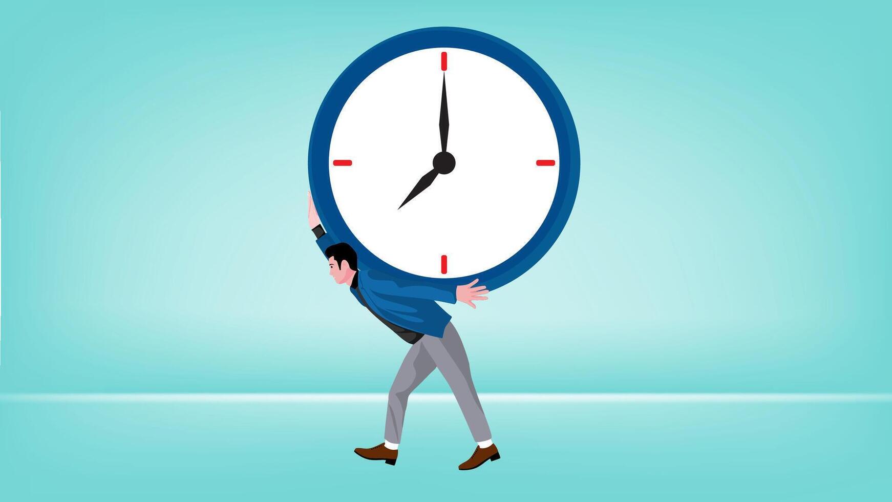 Illustration of a businessman carrying a watch with a flat design style, work deadline concept, time management vector