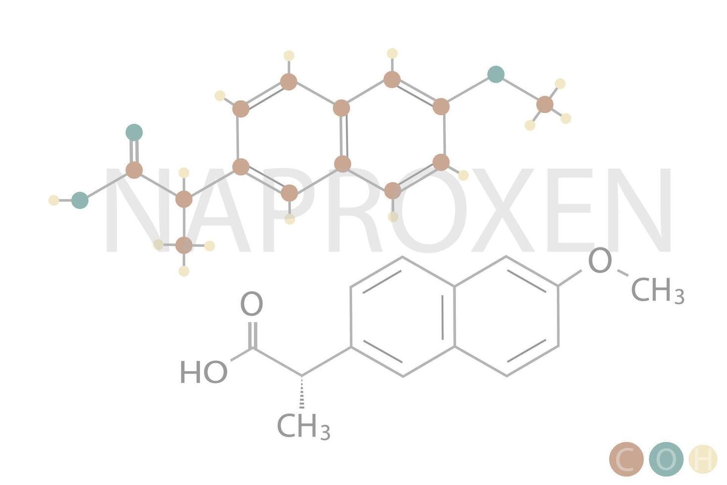 naproxeno molecular esquelético químico fórmula vector