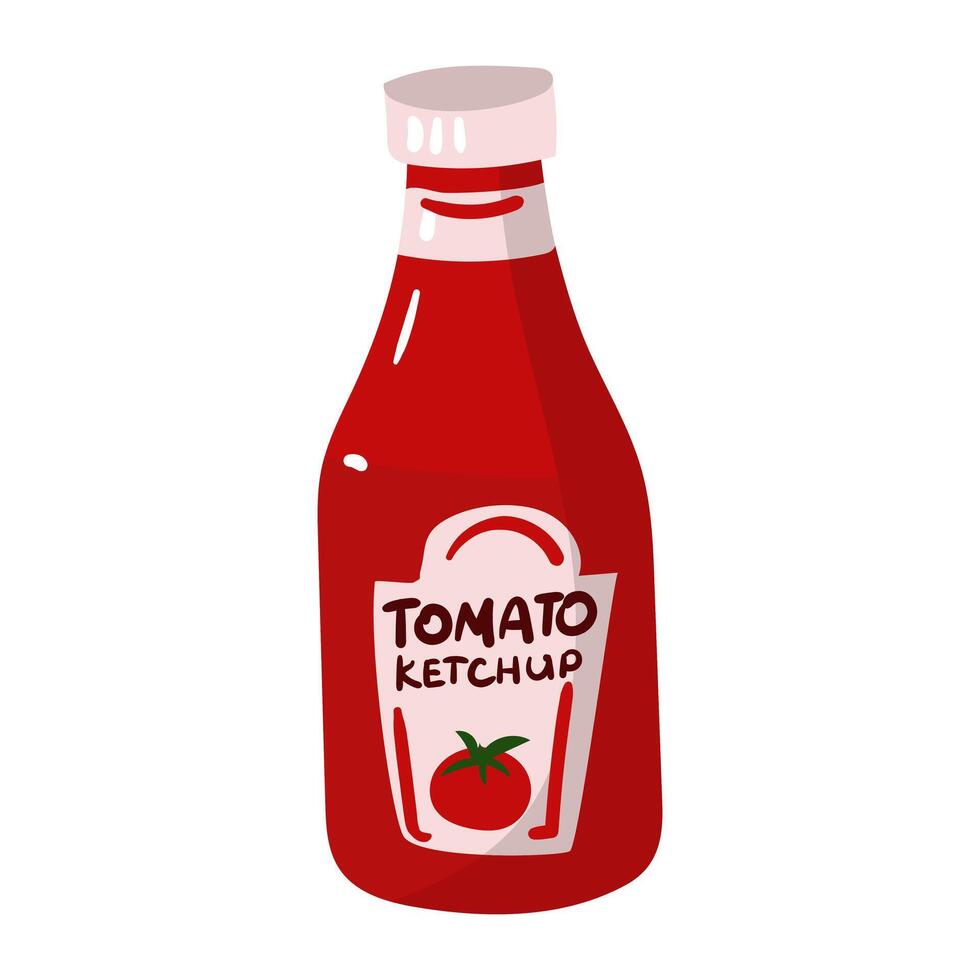 un rojo salsa de tomate botella. salsas para comiendo. un rojo tarro con un tomate modelo. adecuado para comida etiquetas, tienda de comestibles Tienda ventanas, rápido comida menús y comida embalaje diseño. aislado ilustración vector