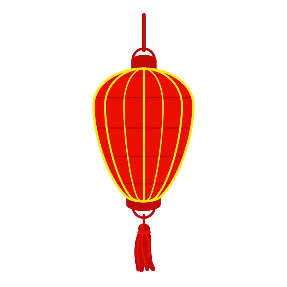 Chinese red paper lantern, reminiscent of cultural richness and festive atmosphere. Festive festival for good luck. Moon festival, elongated semicircular and decorative purposes. isolated vector