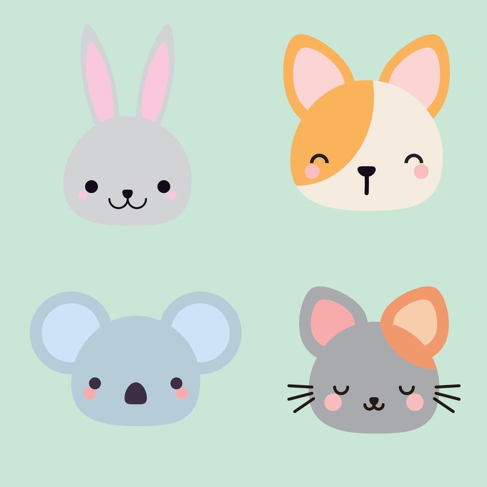 kawaii linda animal cara vector