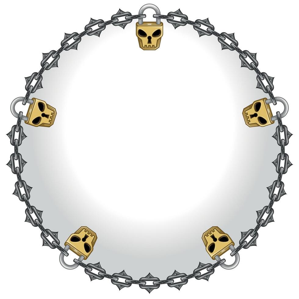 design Circle with chains and padlock for dungeon and dungeons, skull shaped padlock with cutting chains vector