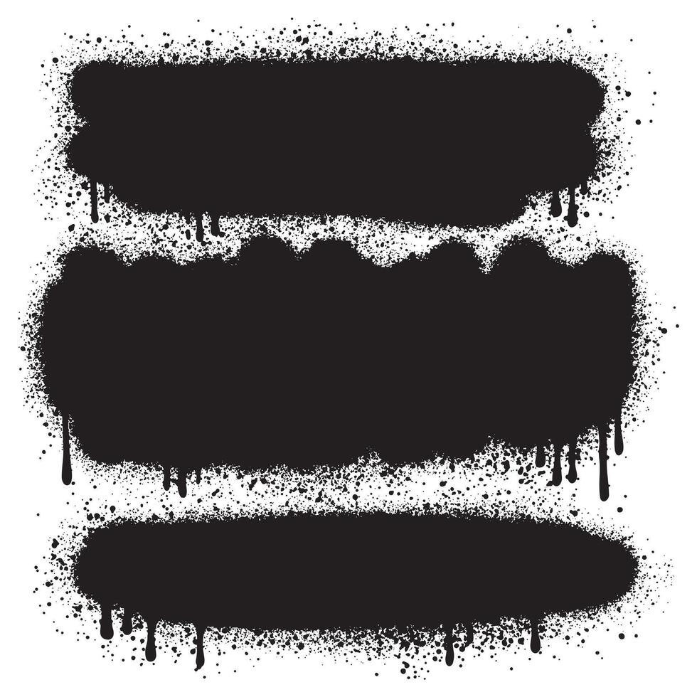 Set of graffiti spray banners. spray paint shapes with Lines and Droplets Black ink splashes, collection of ink stains, Street style. vector