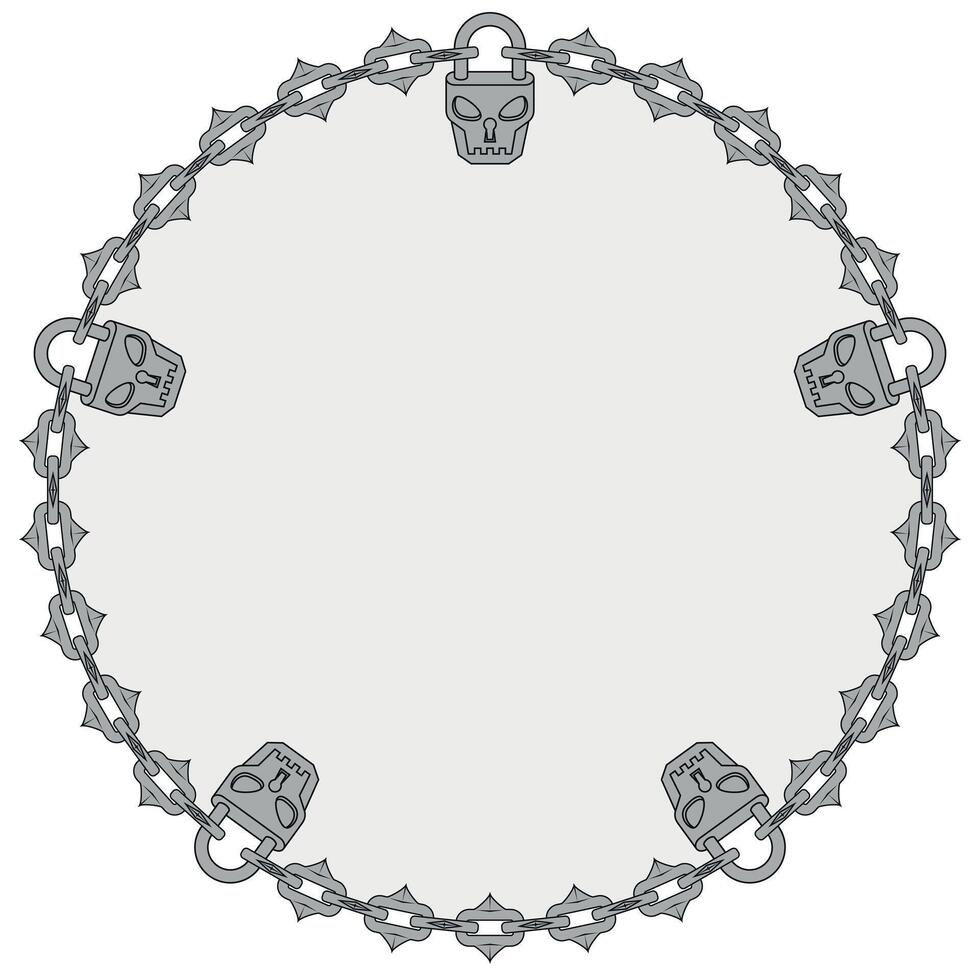 design Circle with chains and padlock for dungeon and dungeons, skull shaped padlock with cutting chains vector