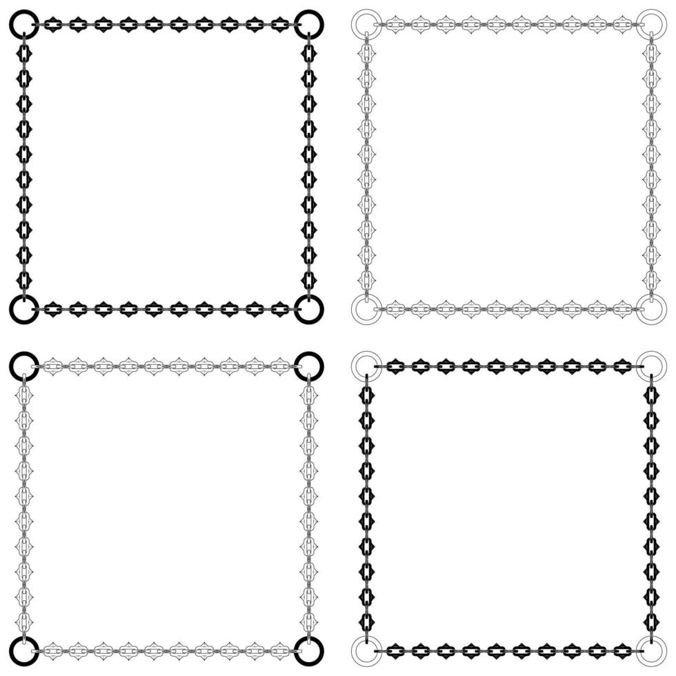 design of photo frame with cutting chains, square shape dungeon style chain vector