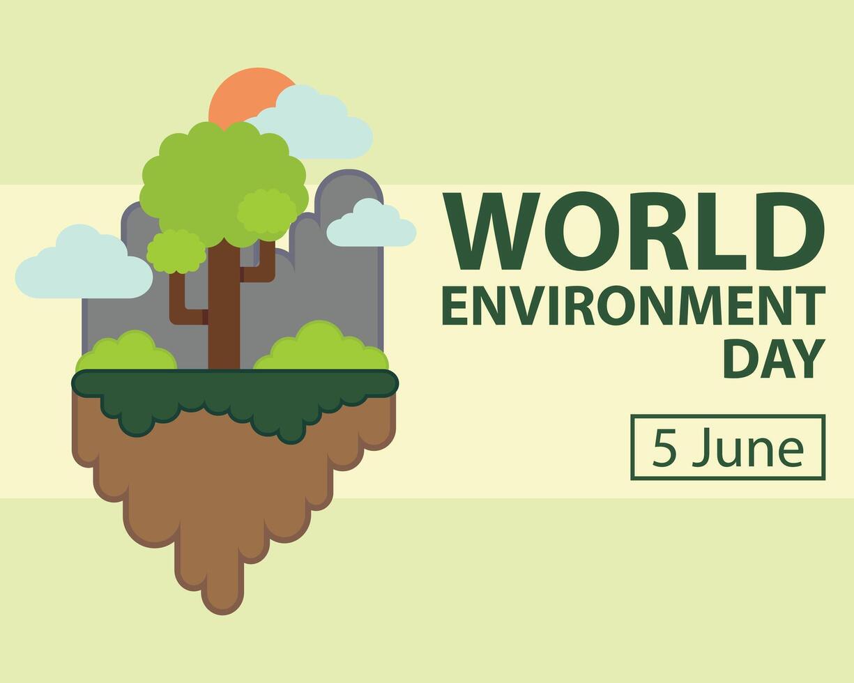 illustration graphic of big tree in the middle of a mountain forest, perfect for international day, world environment day, celebrate, greeting card, etc. vector