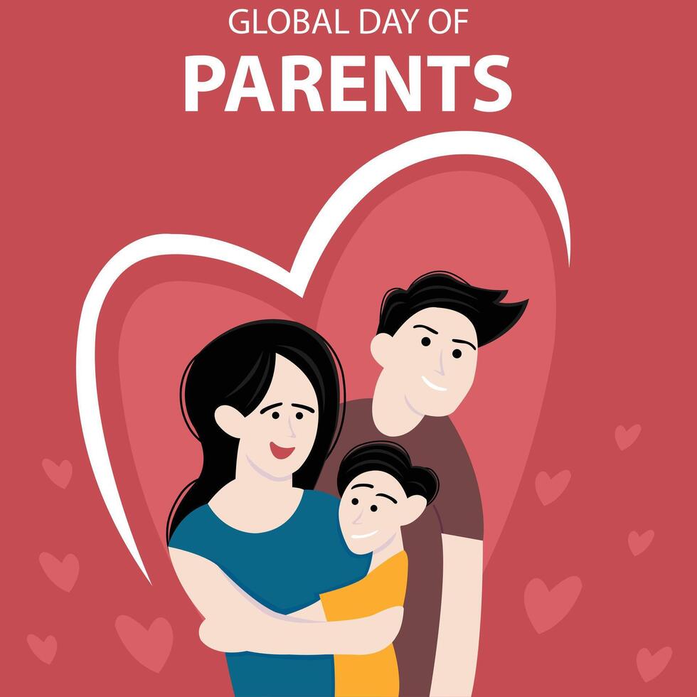 ilustración gráfico de familia abrazando cada otro, demostración corazón fondo, Perfecto para internacional día, global día de padres, celebrar, saludo tarjeta, etc. vector