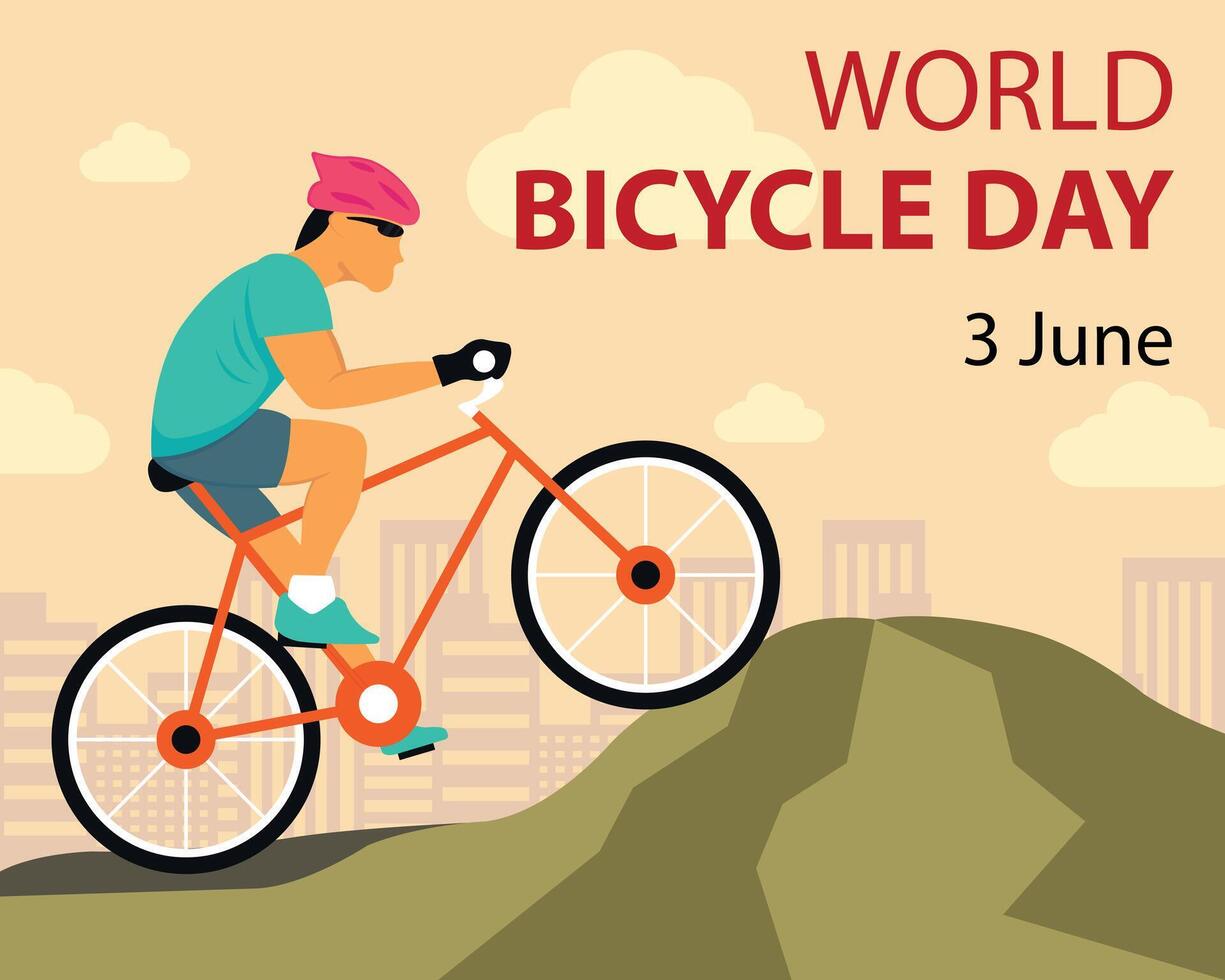 illustration graphic of a cyclist is crossing a mountain road, perfect for international day, world bicycle day, celebrate, greeting card, etc. vector