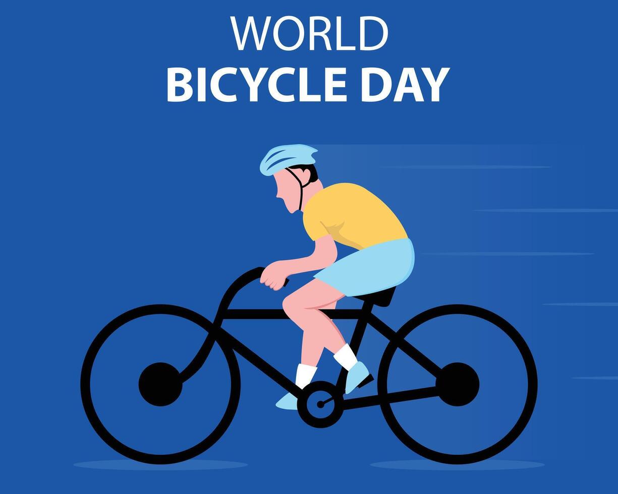 illustration graphic of a man rides a bicycle fast, perfect for international day, world bicycle day, celebrate, greeting card, etc. vector