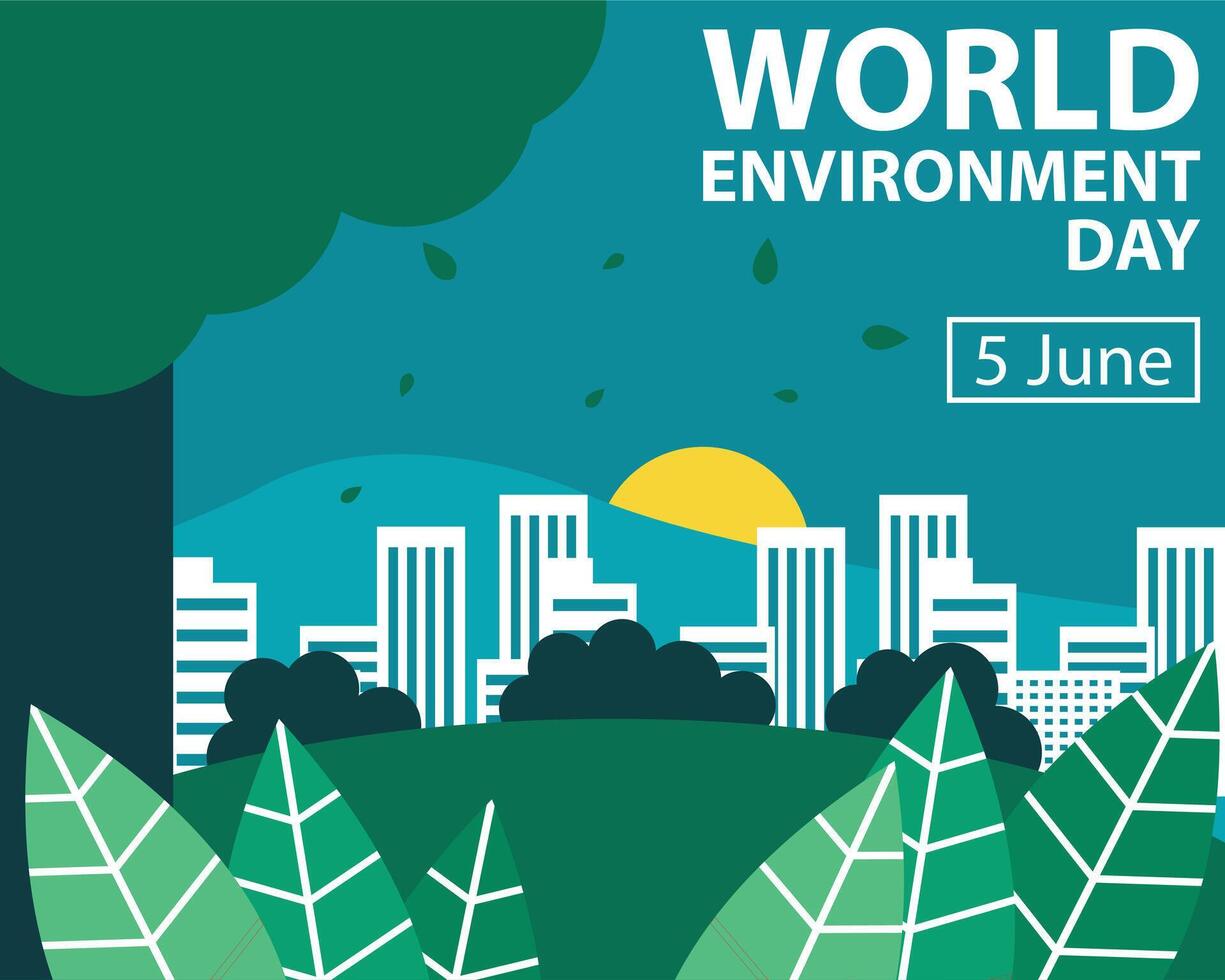 illustration graphic of view of skyscrapers from inside the forest, perfect for international day, world environment day, celebrate, greeting card, etc. vector