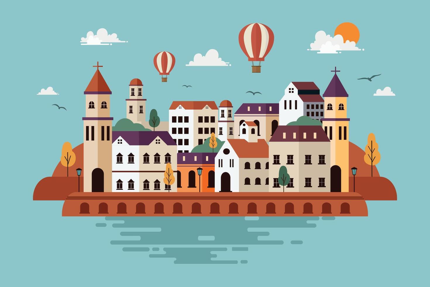 Urban landscape in a geometric minimal flat style, Flat design urban landscape illustration vector
