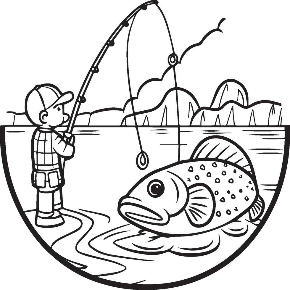 Fishing coloring pages. Fishing outline for coloring book vector