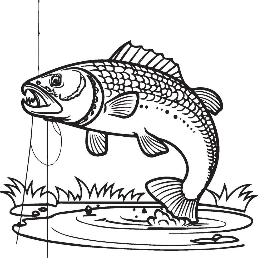 Fishing coloring pages. Fishing outline for coloring book vector