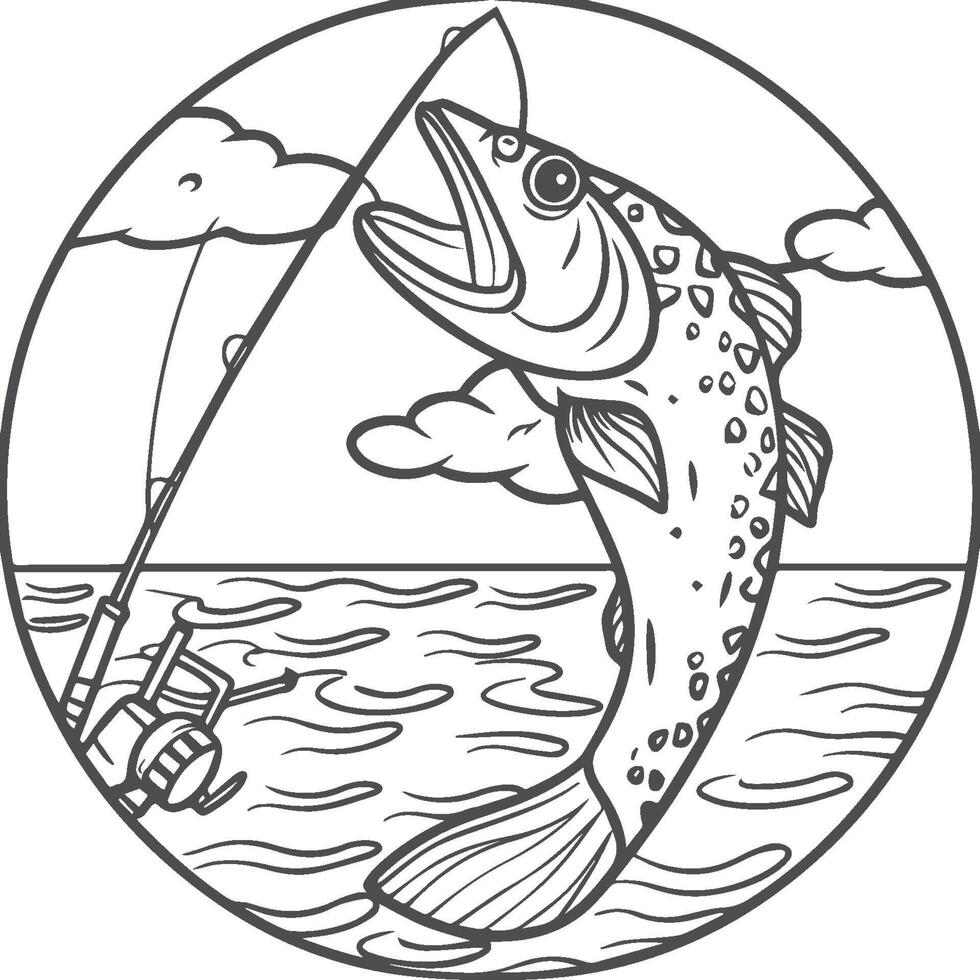 Fishing coloring pages. Fishing outline for coloring book vector