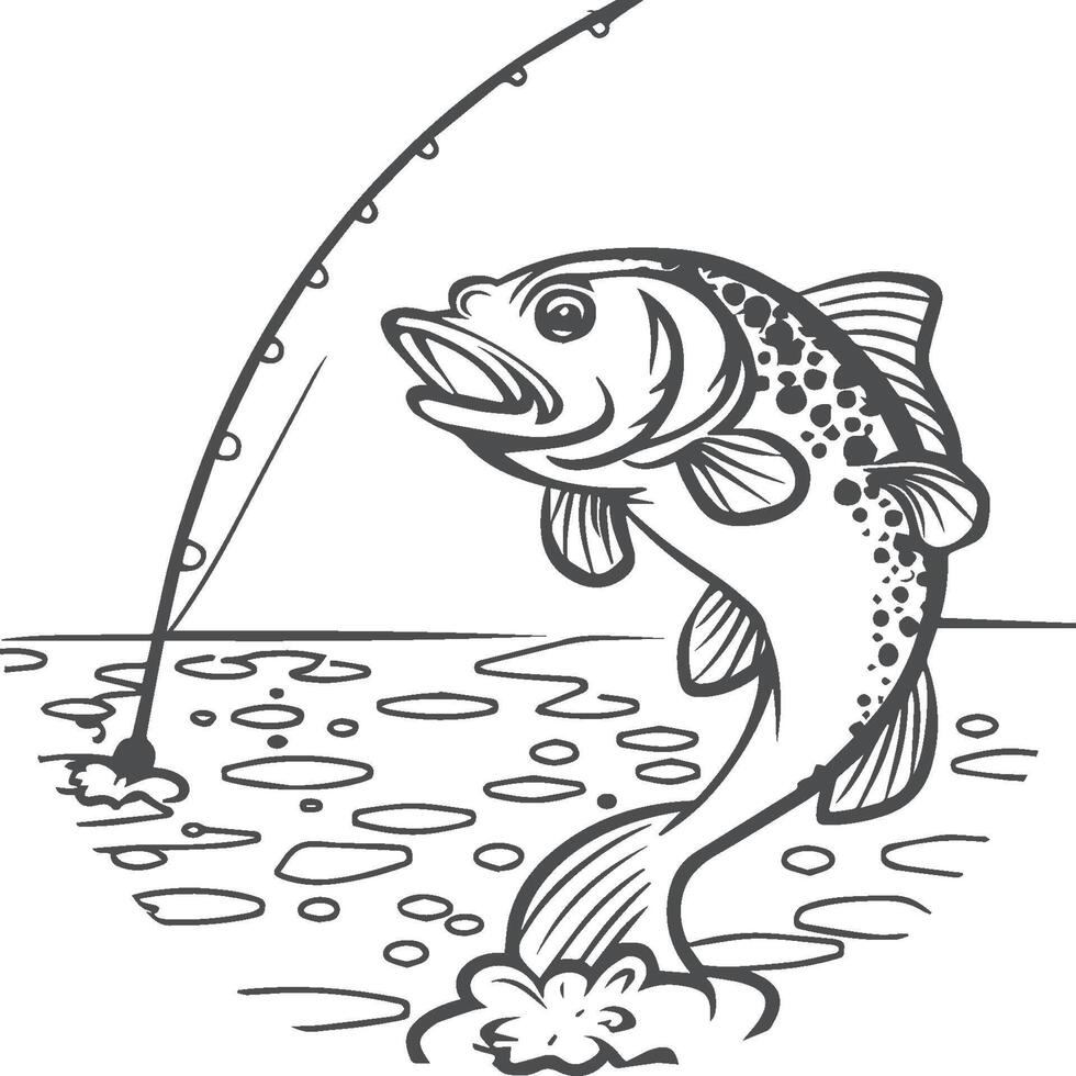 Fishing coloring pages. Fishing outline for coloring book vector