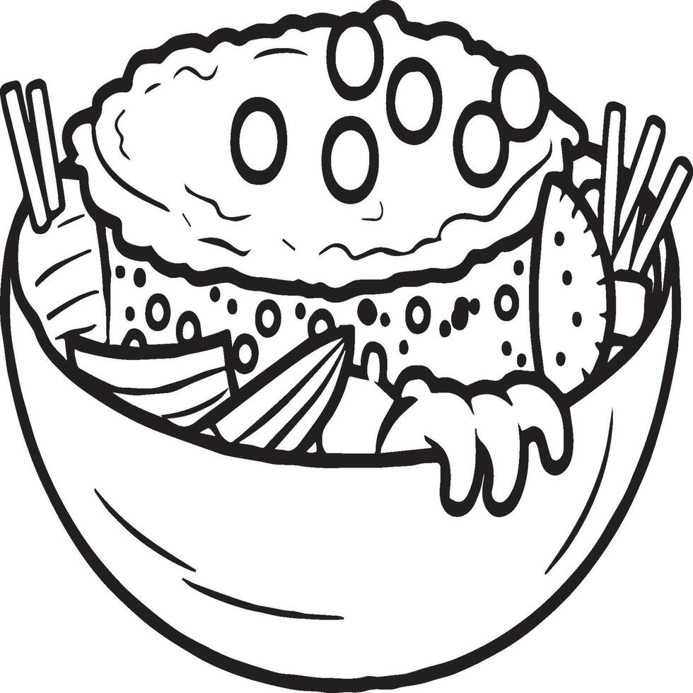 kawai comida colorante paginas comida contorno para colorante libro vector