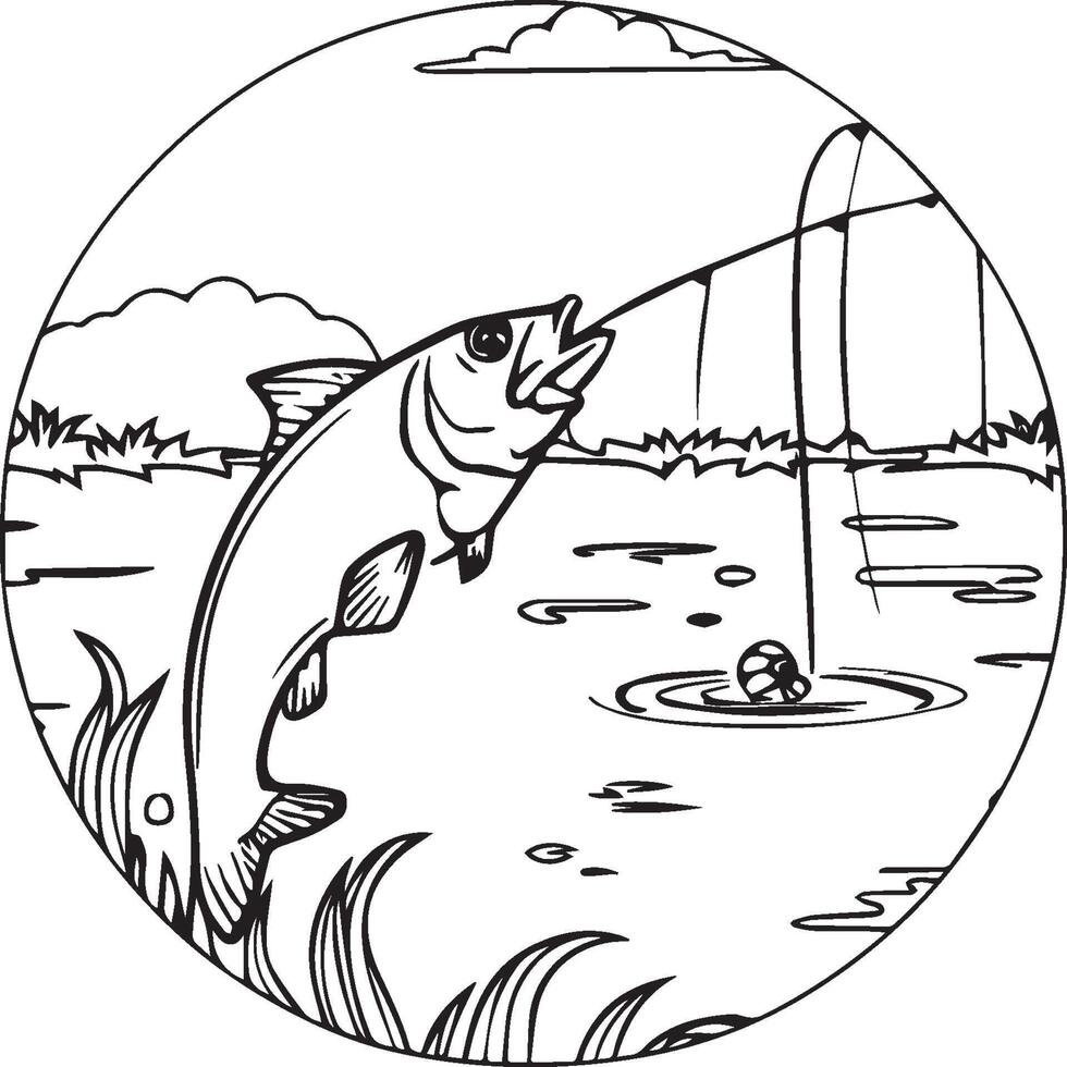 Fishing coloring pages. Fishing outline for coloring book vector