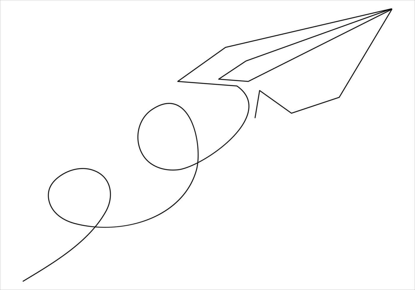 Continuous one line drawing of paper plane out line art illustration vector